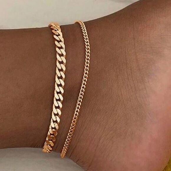 NWT, Gold Double Layered Chain Anklet, 2 Pair - Picture 1 of 1
